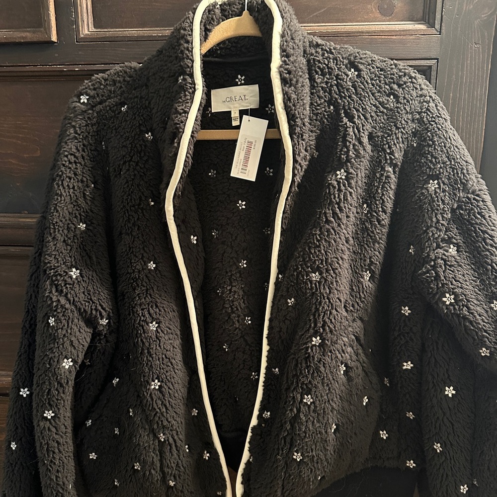 THE GREAT.  Blackbird Black Sherpa Jacket